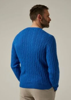 Honley Cotton Cashmere Cable Knit Jumper In Regatta -AlanPaine Shop 096a19 honley mens cotton cashmere cable knit jumper regatta 3