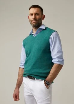 Ellerby Cotton Cashmere Slipover In Moorland -AlanPaine Shop 196k07 ellerby mens vee neck slipover moorland 2