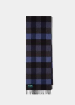 Strone Cashmere Check Scarf In Navy