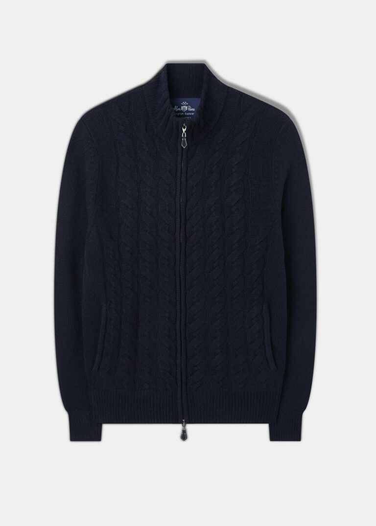 AlanPaine Shop -AlanPaine Shop ABERFOYLE DOUBLE CABLE FRONT ZIP MOCK NECK NAVY 01 768x1075 1
