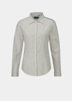 Bromford Ladies Cotton Shirt In Olive Check - Regular Fit