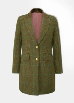 Surrey Ladies Mid-Thigh Tweed Coat In Marsh - Regular Fit