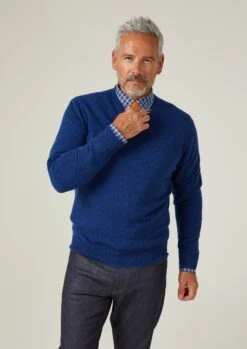 Albury Geelong Wool Jumper In Indigo - Regular Fit -AlanPaine Shop Albury Geelong v Neck Jumper Indigo 2