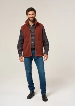 Aylsham Men's Fleece Gilet In Rust - Regular Fit -AlanPaine Shop Aylsham Mens Fleece Gilet Rust 2