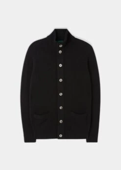 Landford Men's Lambswool Buttoned Jumper In Black - Regular Fit