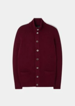 Landford Men's Lambswool Buttoned Jumper In Bordeaux - Regular Fit
