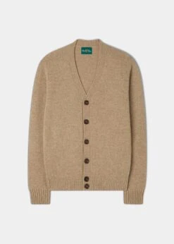 Kinloch Men's Shetland Wool Cardigan In Pale Oak