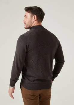 Barton Merino Wool 1/4 Zip Mock Jumper In Dark Brown - Regular Fit -AlanPaine Shop Barton Merino Wool 1 4 Zip Mock Jumper In Regular Fit Dark brown 4