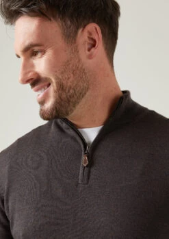 Barton Merino Wool 1/4 Zip Mock Jumper In Dark Brown - Regular Fit -AlanPaine Shop Barton Merino Wool 1 4 Zip Mock Jumper In Regular Fit Dark brown 6