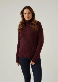 Brightmere Ladies Roll Neck Jumper In Bordeaux 7 Brightmere Ladies Roll Neck Jumper In Bordeaux -AlanPaine Shop Brightmere Ladies Roll Neck Jumper Biscuit