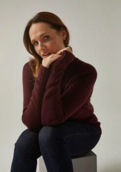Brightmere Ladies Roll Neck Jumper In Bordeaux 9 Brightmere Ladies Roll Neck Jumper In Bordeaux -AlanPaine Shop Brightmere Ladies Roll Neck Jumper Biscuit 3