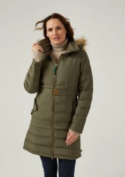 Calsall Ladies Olive Jacket - Regular Fit -AlanPaine Shop Calsall Womens Quilte Long Coat Olive 3