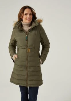 Calsall Ladies Olive Jacket - Regular Fit -AlanPaine Shop Calsall Womens Quilte Long Coat Olive 5