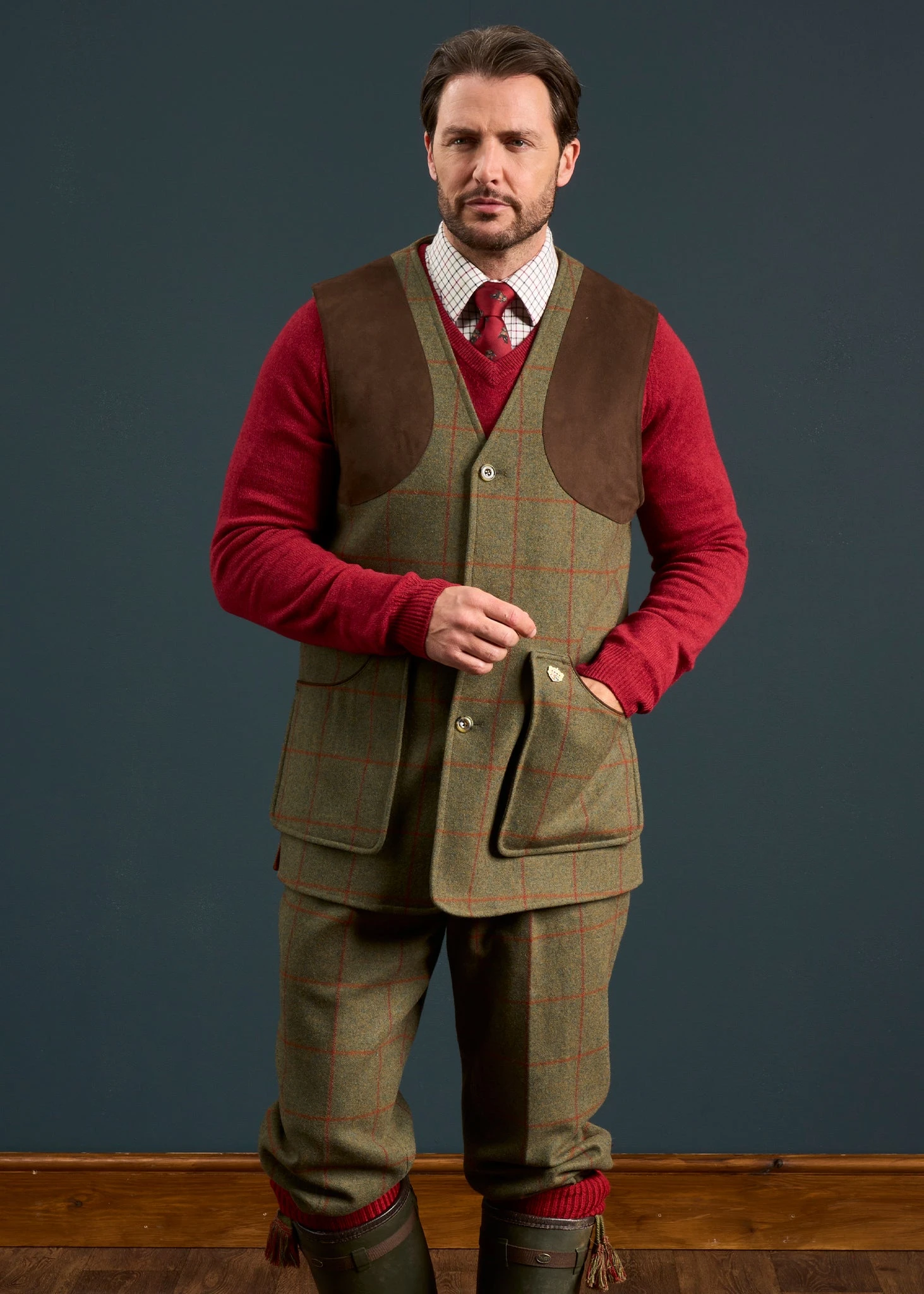 Combrook Men's Tweed Shooting Waistcoat In Reed - Shooting Fit 2 Combrook Men's Tweed Shooting Waistcoat In Reed - Shooting Fit - Image 2