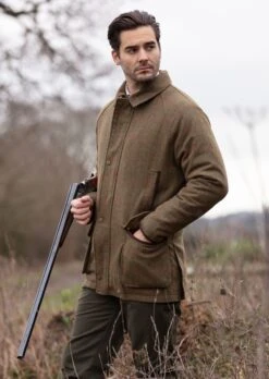 Combrook Men's Waterproof Tweed Coat In Sage - Regular Fit -AlanPaine Shop Combrook Mens Shootting Tweed Coat Sage LH 1