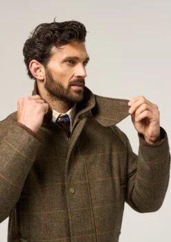 Combrook Men's Waterproof Tweed Coat In Teak - Regular Fit -AlanPaine Shop Combrook Mens Tweed Shooting Coat Teak 4