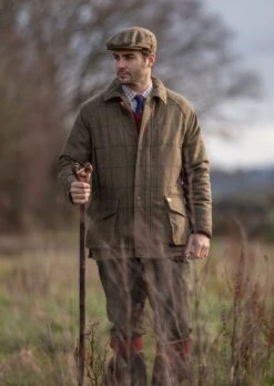 Combrook Men's Waterproof Tweed Coat In Thyme - Regular Fit -AlanPaine Shop Combrook Mens Tweed Shooting Coat Thyme LH 5