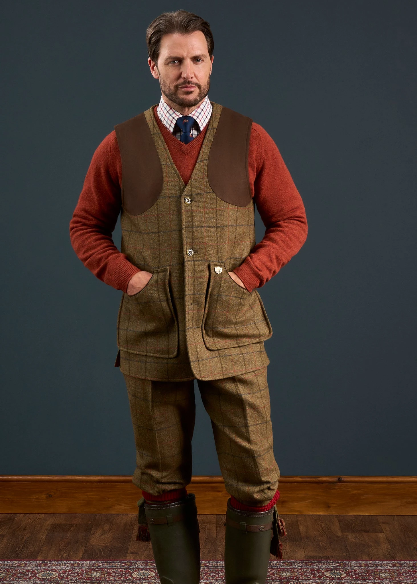 Combrook Men's Tweed Shooting Waistcoat In Thyme - Shooting Fit 2 Combrook Men's Tweed Shooting Waistcoat In Thyme - Shooting Fit - Image 2