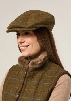 Combrook Ladies Tweed Country Cap In Hazel -AlanPaine Shop Combrook Womens Tweed Baker Boy Cap Hazel 1