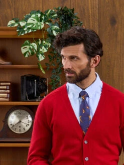 Cornwall Lambswool Cardigan In Dubonnet - Classic Fit -AlanPaine Shop Cornwall Lambswool Cardigan Dubonnet 1