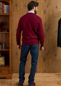 Cornwall Lambswool Cardigan In Bordeaux - Classic Fit 11 Cornwall Lambswool Cardigan In Bordeaux - Classic Fit -AlanPaine Shop Cornwall Lambswool Cardigan Mens Bordeaux 4