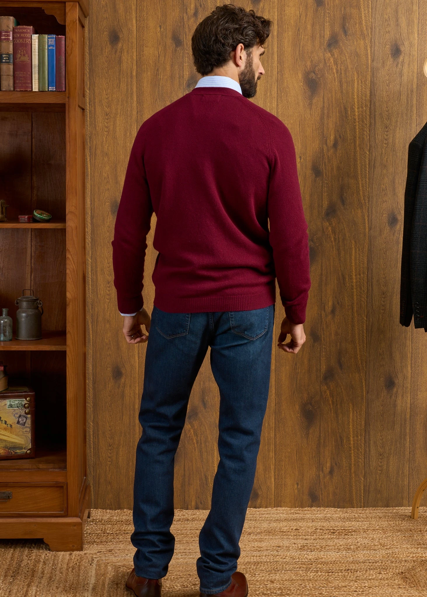 Cornwall Lambswool Cardigan In Bordeaux - Classic Fit 5 Cornwall Lambswool Cardigan In Bordeaux - Classic Fit - Image 5