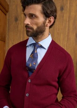 Cornwall Lambswool Cardigan In Bordeaux - Classic Fit 12 Cornwall Lambswool Cardigan In Bordeaux - Classic Fit -AlanPaine Shop Cornwall Lambswool Cardigan Mens Bordeaux 5