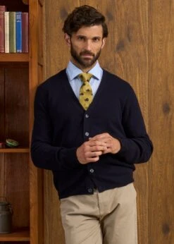 Cornwall Lambswool Cardigan In Navy - Classic Fit -AlanPaine Shop Cornwall Lambswool Cardigan Mens Dark Navy 3