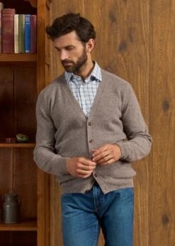 Cornwall Lambswool Cardigan In Vole - Classic Fit -AlanPaine Shop Cornwall Lambswool Cardigan Mens Vole 2