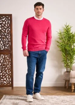 Leysmill Cotton Cashmere Jumper In Raspberry -AlanPaine Shop Cotton Cashmere Jumper Crew Raspberry
