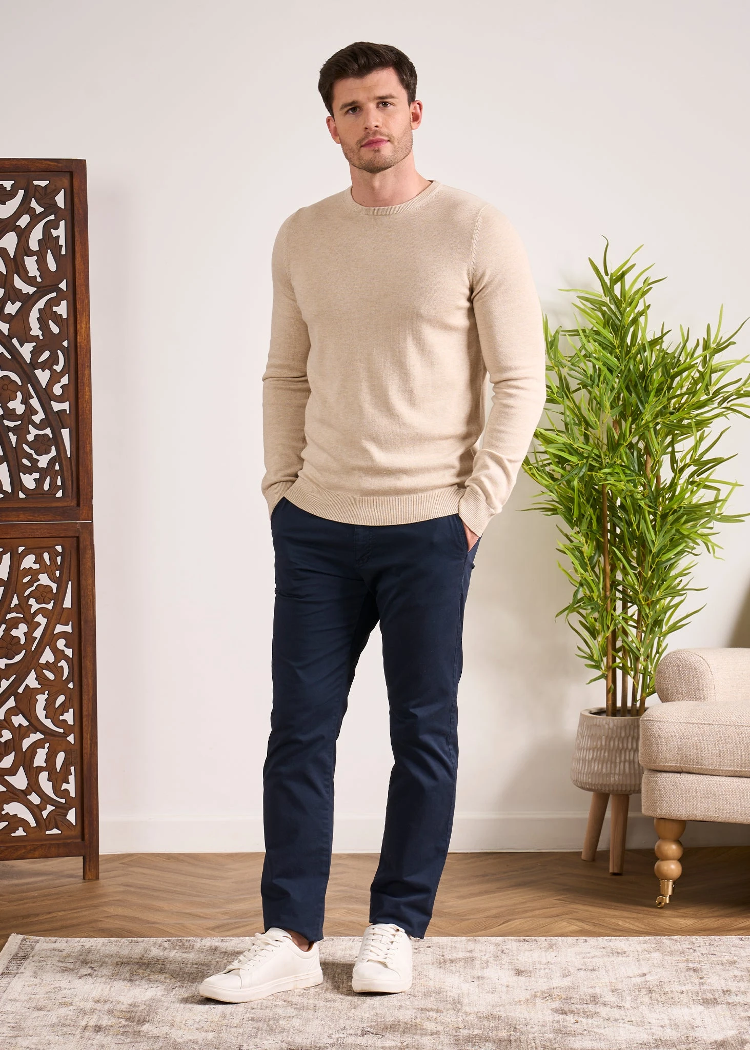 Leysmill Cotton Cashmere Jumper In Sand 3 Leysmill Cotton Cashmere Jumper In Sand - Image 3