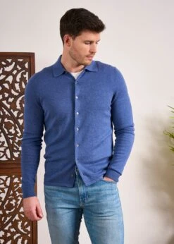 Medstead Men's Long Sleeve Shirt In Indigo 9 Medstead Men's Long Sleeve Shirt In Indigo -AlanPaine Shop Cotton Cashmere Overshirt Indigo 3