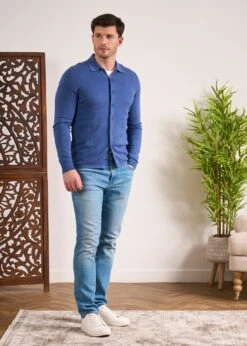 Medstead Men's Long Sleeve Shirt In Indigo 10 Medstead Men's Long Sleeve Shirt In Indigo -AlanPaine Shop Cotton Cashmere Overshirt Indigo 4