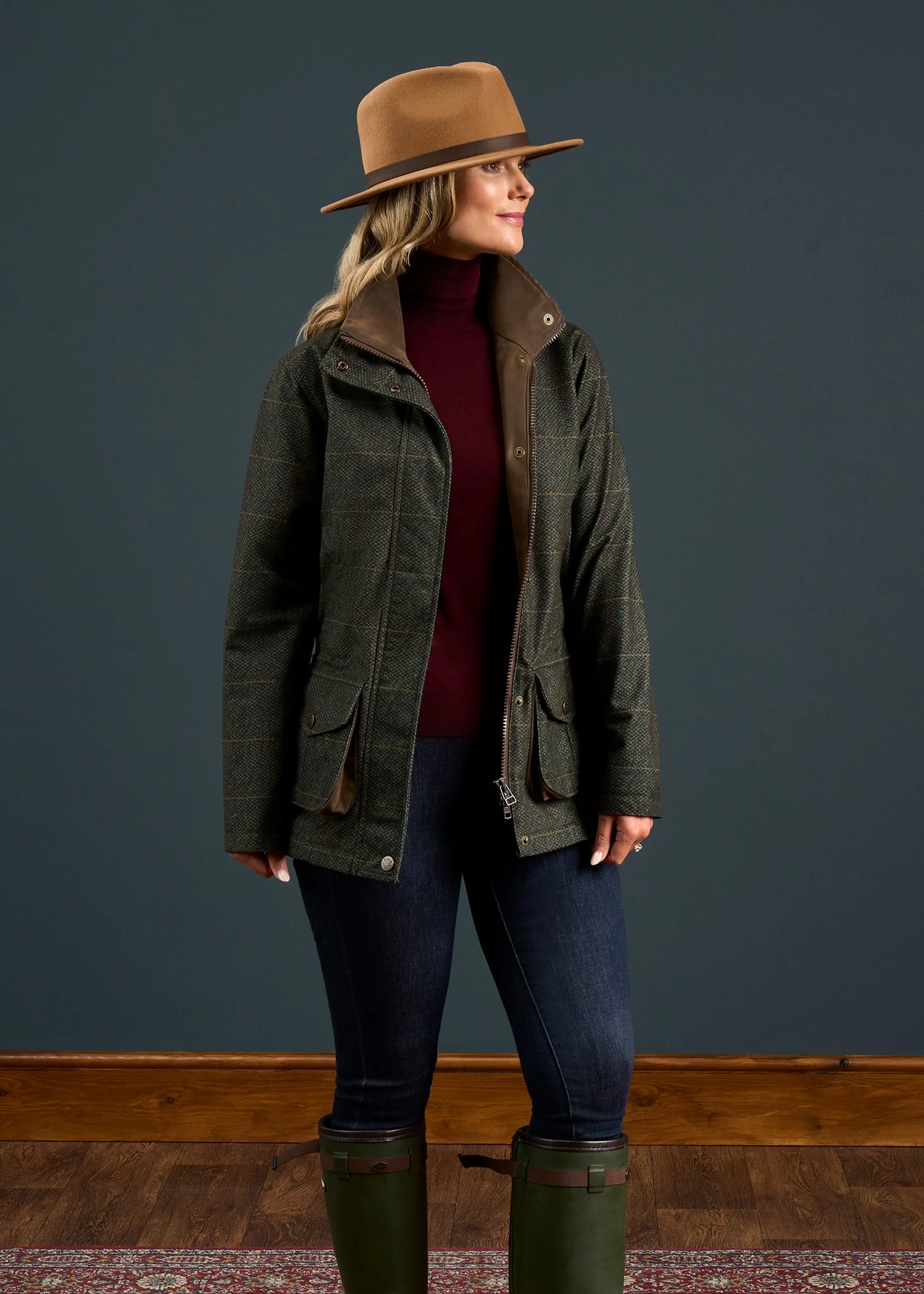 Didsmere Ladies Technical Tweed Coat In Myrtle - Regular Fit 2 Didsmere Ladies Technical Tweed Coat In Myrtle - Regular Fit - Image 2