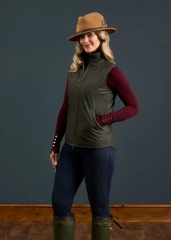 Didsmere Ladies Technical Tweed Gilet In Myrtle - Regular Fit -AlanPaine Shop Dismere Ladies Technical Tweed Gilet Myrtle 2