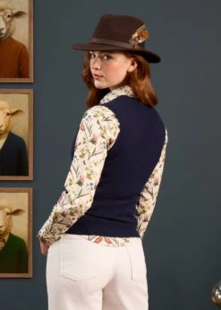 Erin Luxury Vee Neck Tank Top In Dark Navy -AlanPaine Shop Erin Luxury Vee Neck Tank Top Dark Navy 3