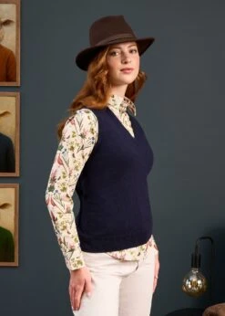 Erin Luxury Vee Neck Tank Top In Dark Navy -AlanPaine Shop Erin Luxury Vee Neck Tank Top Dark Navy 4