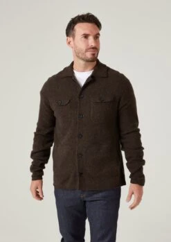 Ferndale Men's Knitted Lambswool Shirt In Cocoa - Regular Fit -AlanPaine Shop Ferndale Men s Knitted Lambswool Shirt In Regular Fit Cocoa 7