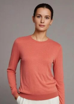 AlanPaine Shop -AlanPaine Shop Freya Cotton Cashmere Crew Neck Jumper Coral 1