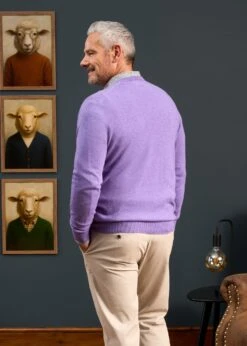 Haddington Cashmere Jumper In Heliotrope - Regular Fit -AlanPaine Shop Haddington Cashmere Vee Neck Jumper Heliotrope 2