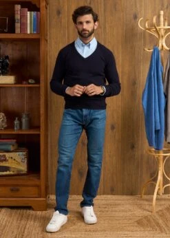 Hampshire Lambswool Jumper In Navy - Classic Fit -AlanPaine Shop Hampshire Lambswool Jumper Navy 1