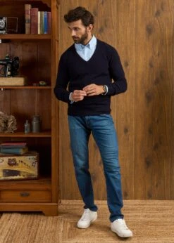 Hampshire Lambswool Jumper In Navy - Classic Fit -AlanPaine Shop Hampshire Lambswool Jumper Navy 3