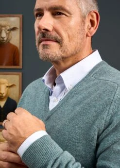 Hampshire Lambswool Jumper In Caspian - Classic Fit -AlanPaine Shop Hampshire Lambswool Saddle Shoulder Caspian Jumper 1