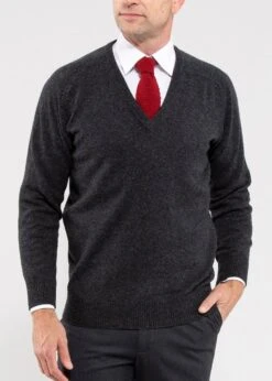 Hampshire Men's Lambswool Jumper In Charcoal - Classic Fit -AlanPaine Shop Hampshire Lambswool Saddle Shoulder Charcoal Jumper image1