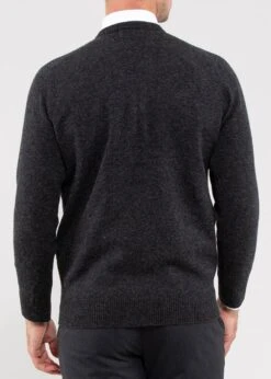 Hampshire Men's Lambswool Jumper In Charcoal - Classic Fit -AlanPaine Shop Hampshire Lambswool Saddle Shoulder Charcoal Jumper image3
