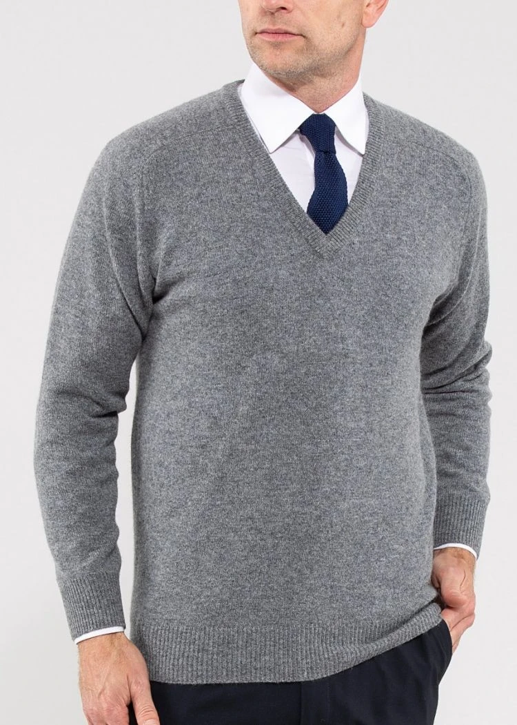 Hampshire Lambswool Jumper In Grey Mix - Classic Fit 3 Hampshire Lambswool Jumper In Grey Mix - Classic Fit - Image 3