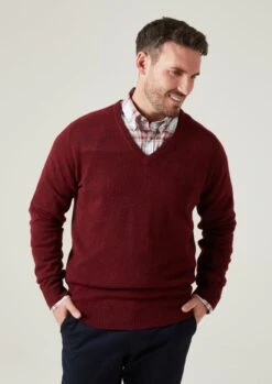 Hampshire Lambswool Jumper In Red Velvet - Classic Fit -AlanPaine Shop Hampshire Men s Lambswool Jumper In Classic Fit Red velvet 5