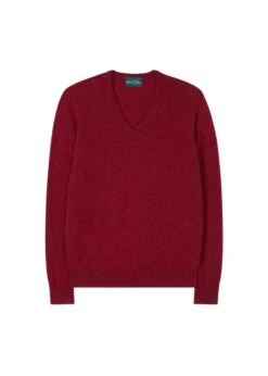 AlanPaine Shop -AlanPaine Shop Hampshire Mens Lambswool Vee Neck Jumper Poppy 1