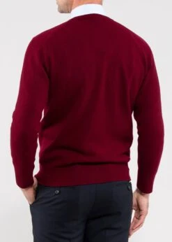 Hampshire Lambswool Jumper In Bordeaux - Classic Fit -AlanPaine Shop HampshireLambswoolSaddleShoulderBordeauxJumperImage3