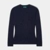 Isla Ladies Wool And Cashmere Vee Neck Jumper In Dark Navy
